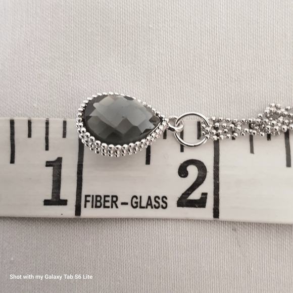 Silver Tone Double Sided Pendant Necklace Black Clear Stone Crocheted Ball Chain - Picture 11 of 11